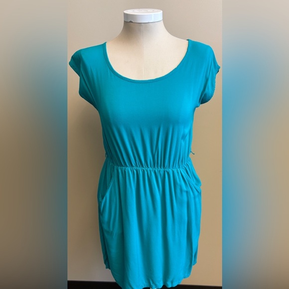 Mossimo Supply Co. Teal Mini Rayon Sundress w pockets short Sleeves size Medium - Picture 2 of 8